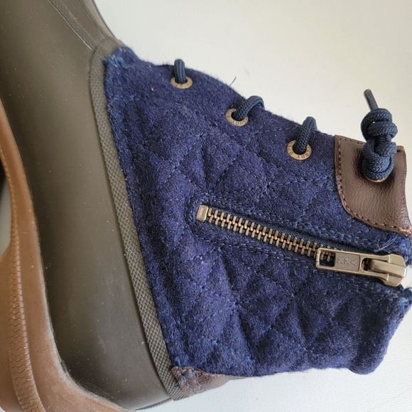 Sperry Saltwater Quilted Wedge Tide Wool Blue‎ Brown Duck Boots Women Size 7 - Picture 10 of 14